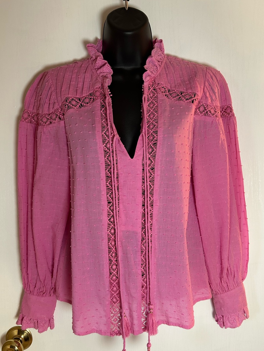 Hale Bob Pink Swiss Dot Bohemian Blouse Size XS
